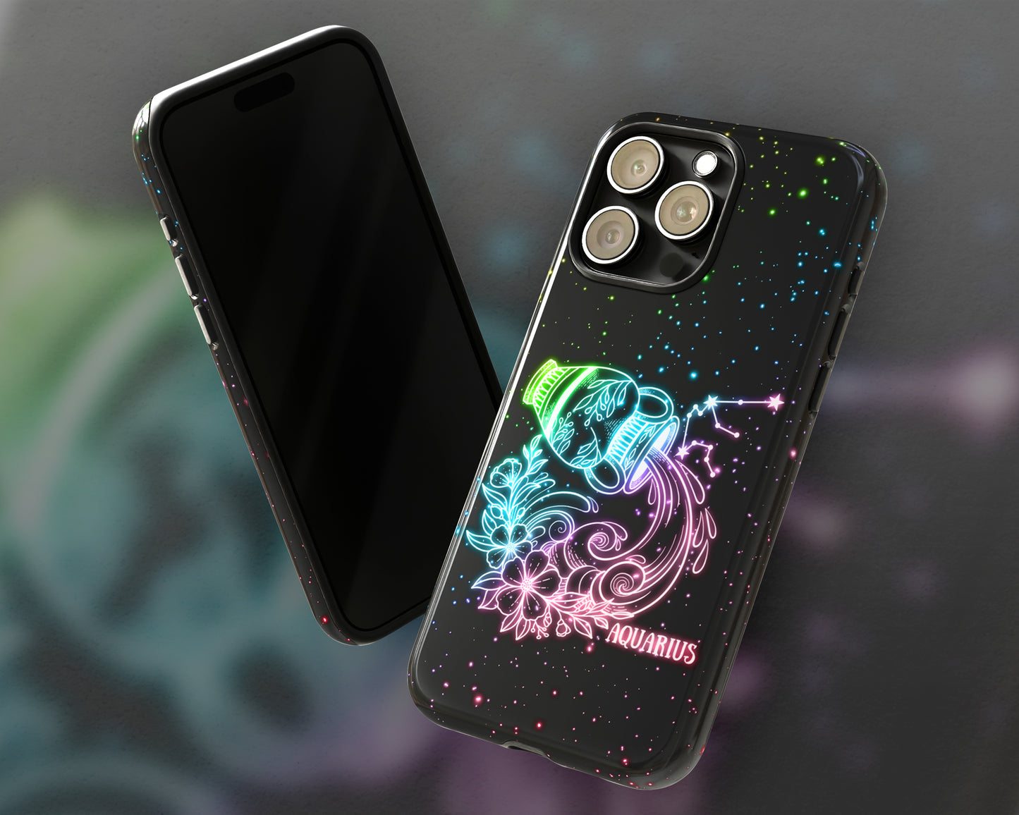 Aquarius Zodiac sign glowing starry sky iPhone case