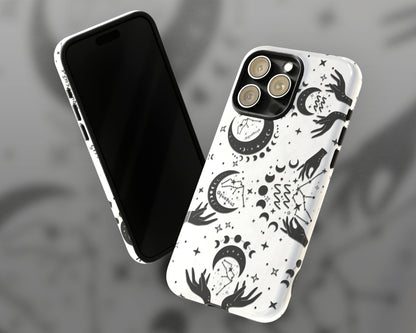 Aquarius Zodiac sign black celestial symbols on white background iPhone case