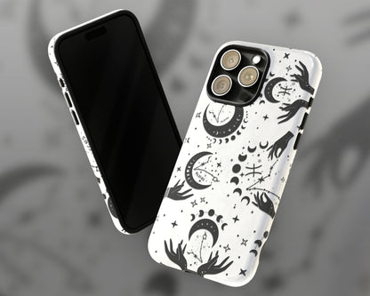 Pisces Zodiac sign black celestial symbols on white background iPhone case