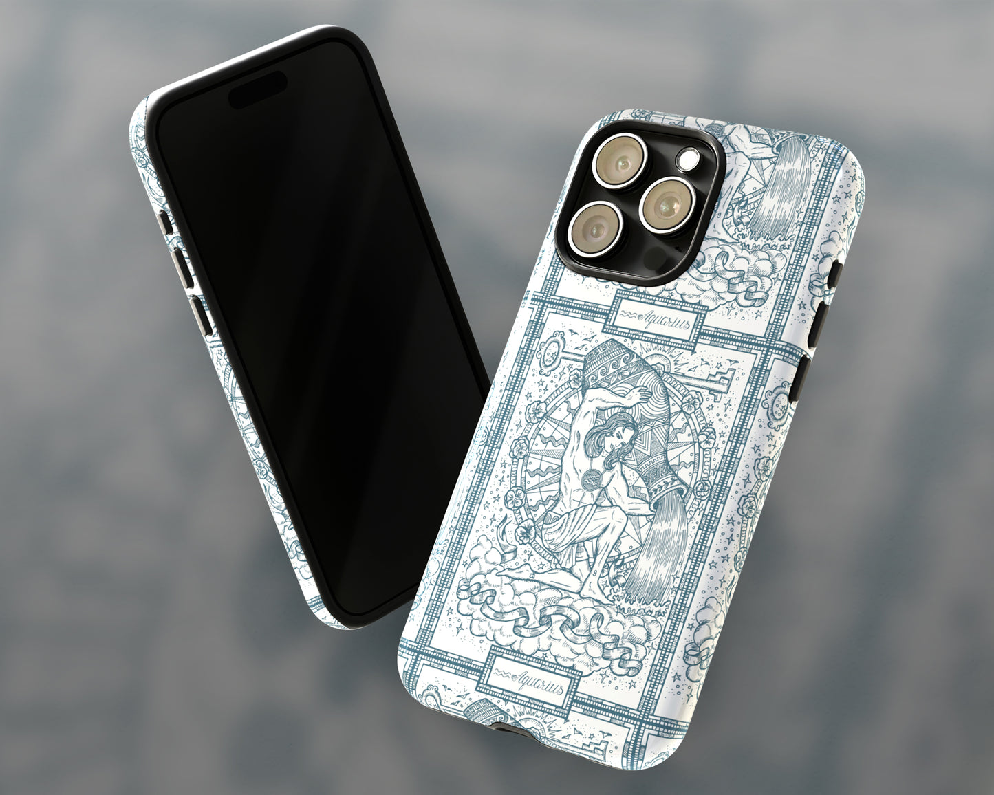Aquarius Zodiac sign line art card iPhone case