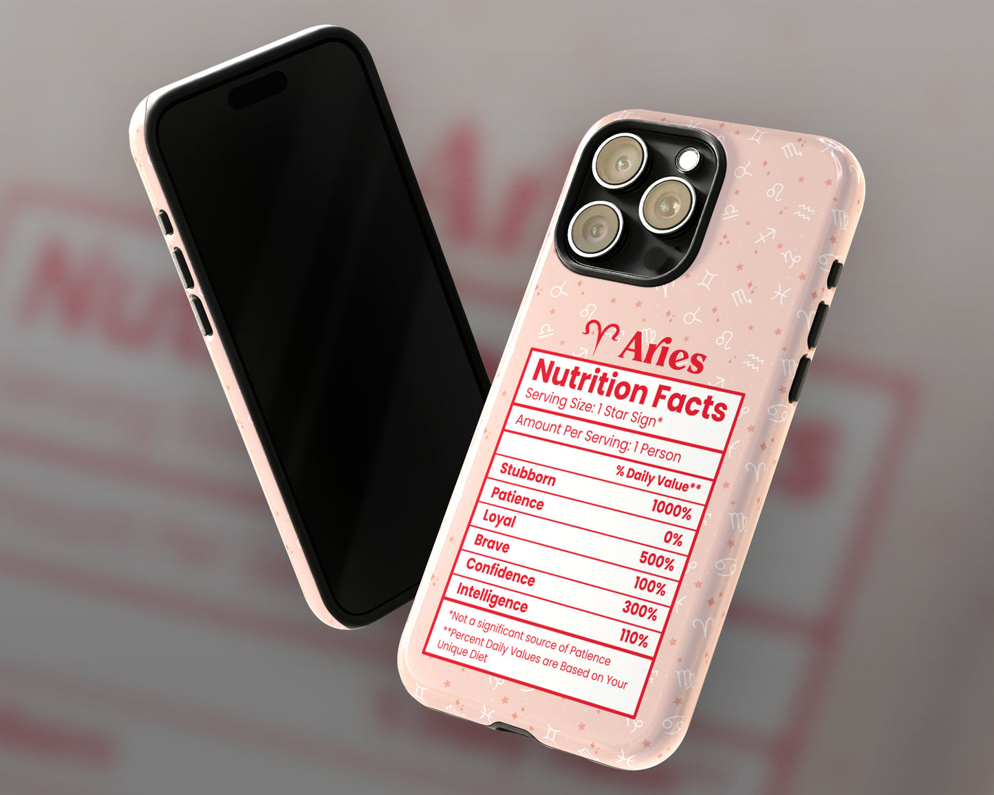 Aries Zodiac sign nutrition facts label iPhone case