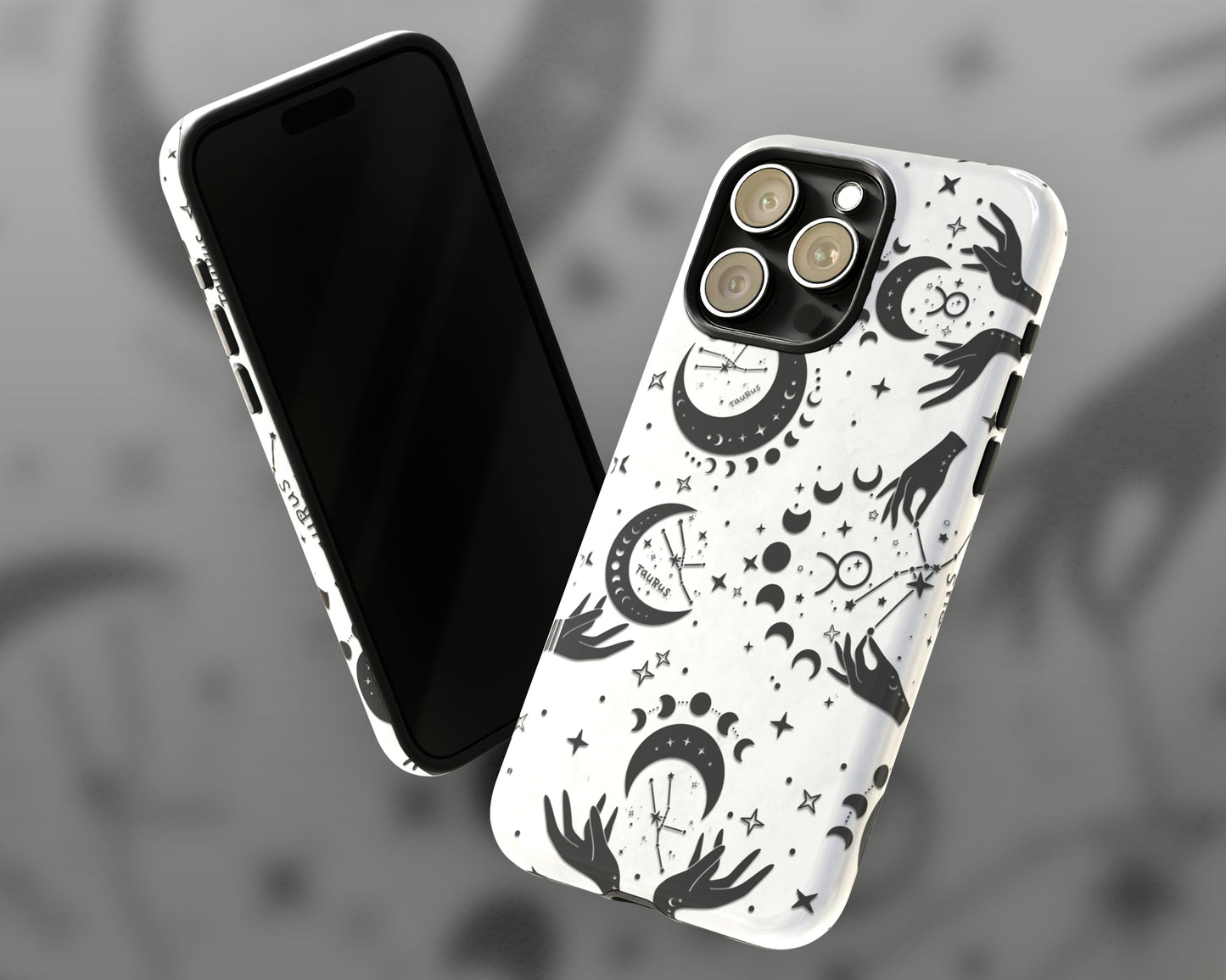 Taurus Zodiac sign black celestial symbols on white background iPhone case