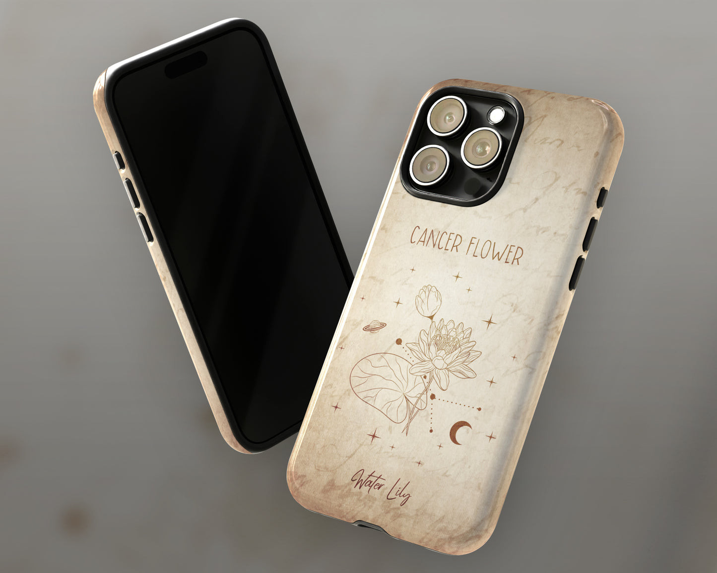 Cancer Zodiac sign birth month flower in hand-drawn line art on vintage paper iPhone case