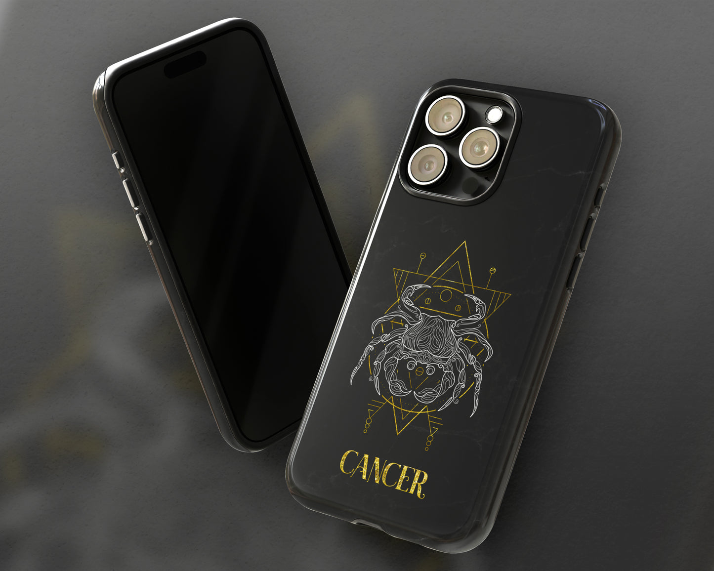Cancer Zodiac sign golden line art black marble iPhone case