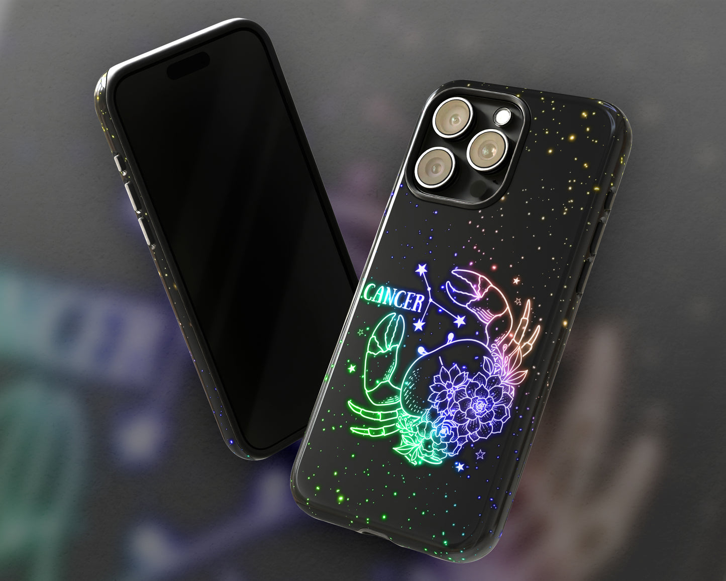 Cancer Zodiac sign glowing starry sky iPhone case