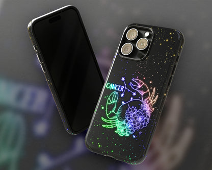 Cancer Zodiac sign glowing starry sky iPhone case