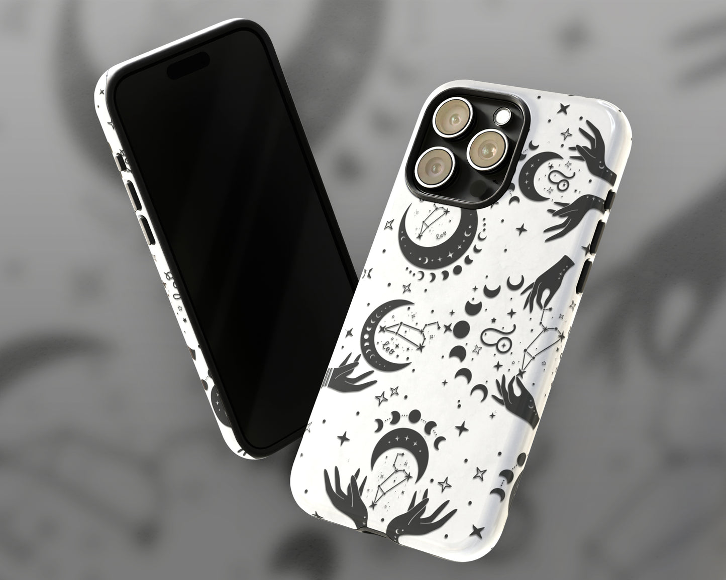 Leo Zodiac sign black celestial symbols on white background iPhone case