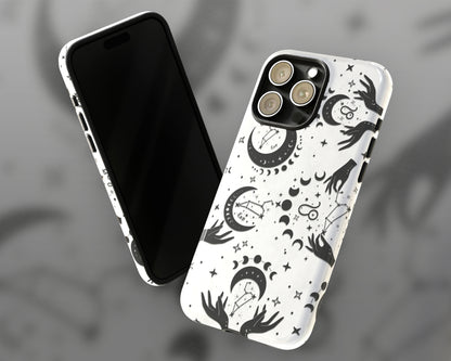 Leo Zodiac sign black celestial symbols on white background iPhone case