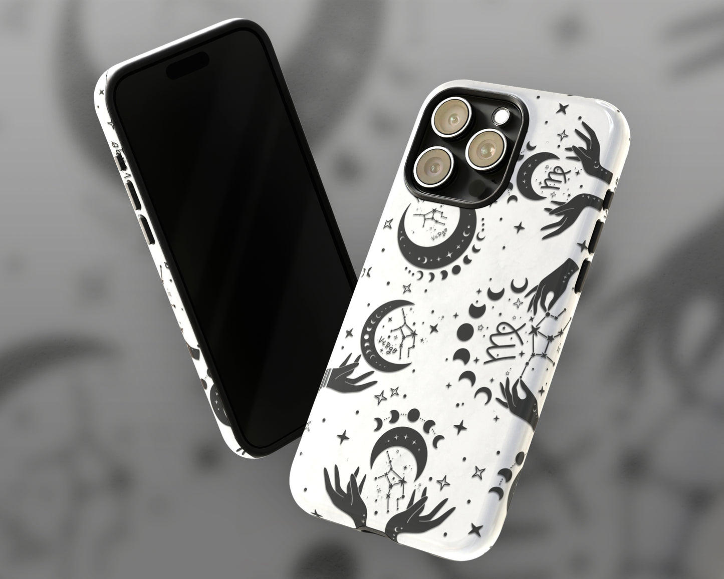 Virgo Zodiac sign black celestial symbols on white background iPhone case