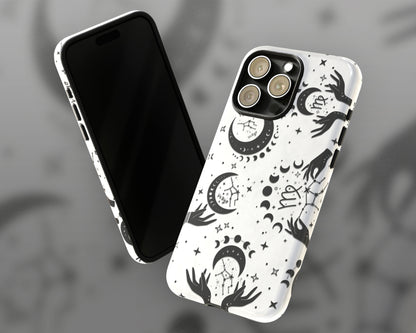 Virgo Zodiac sign black celestial symbols on white background iPhone case