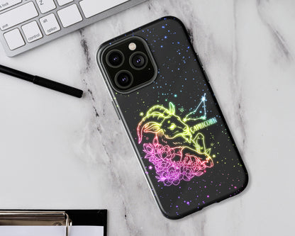 Capricorn Zodiac sign glowing starry sky iPhone case