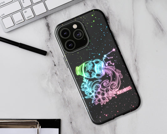 Aquarius Zodiac sign glowing starry sky iPhone case