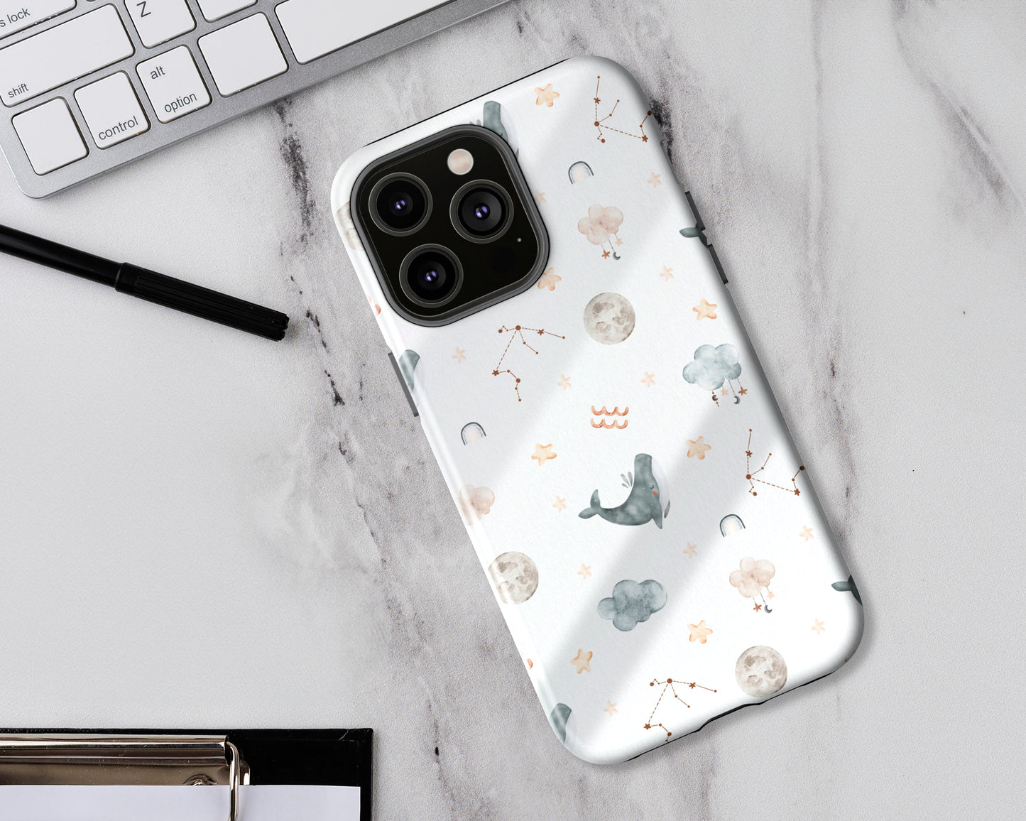 Aquarius Zodiac sign watercolor baby pattern iPhone case