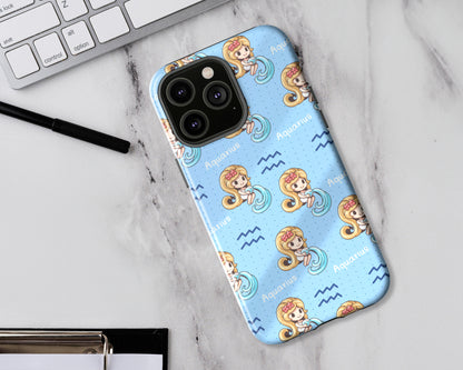 Aquarius Zodiac sign cute cartoon girl iPhone case