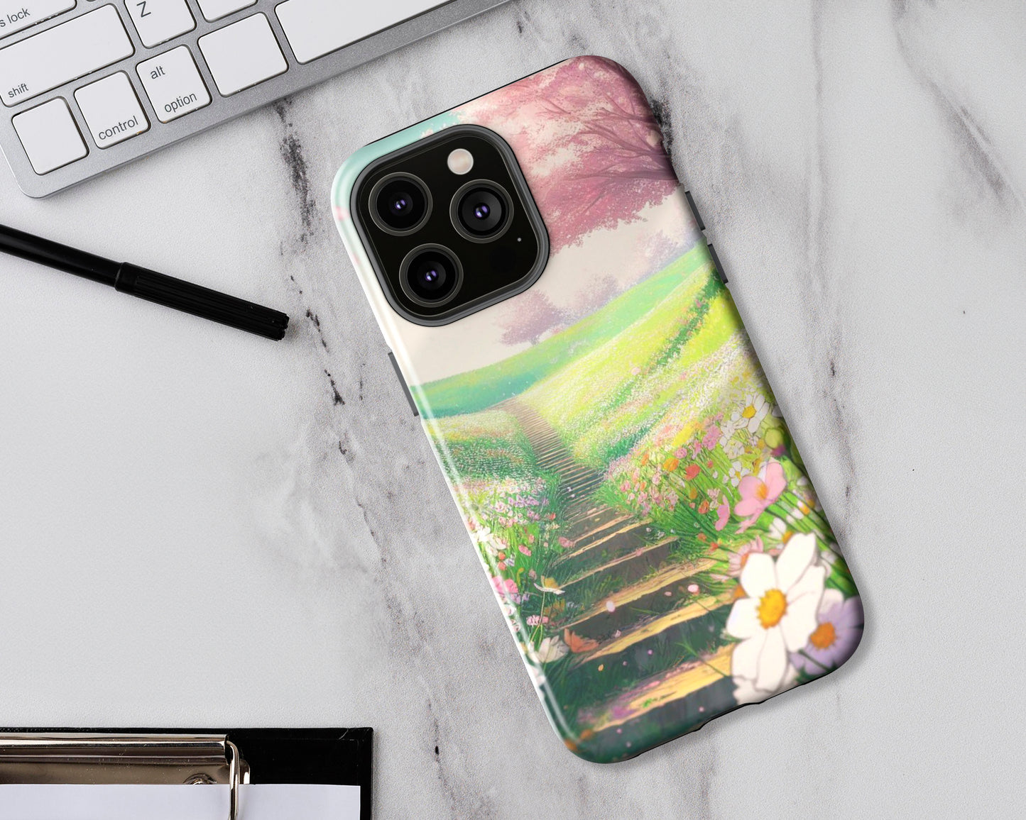 Flower fields in anime style iPhone case