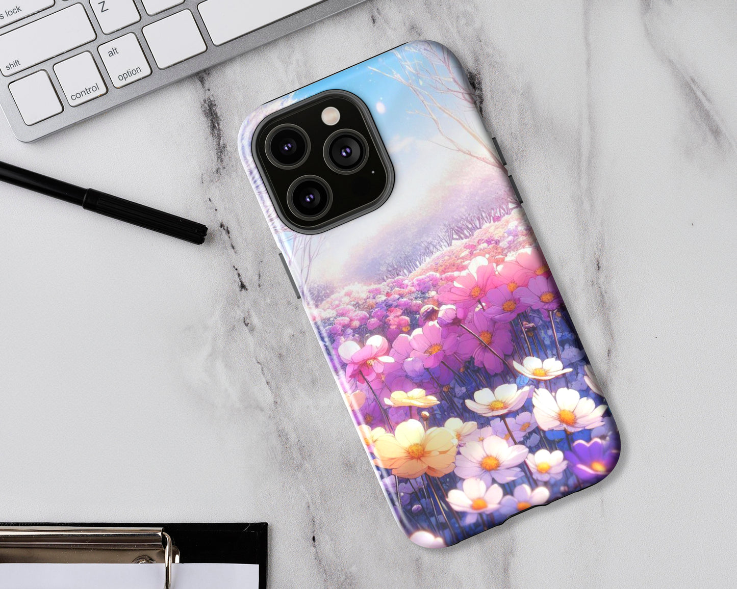 Flower fields in anime style iPhone case