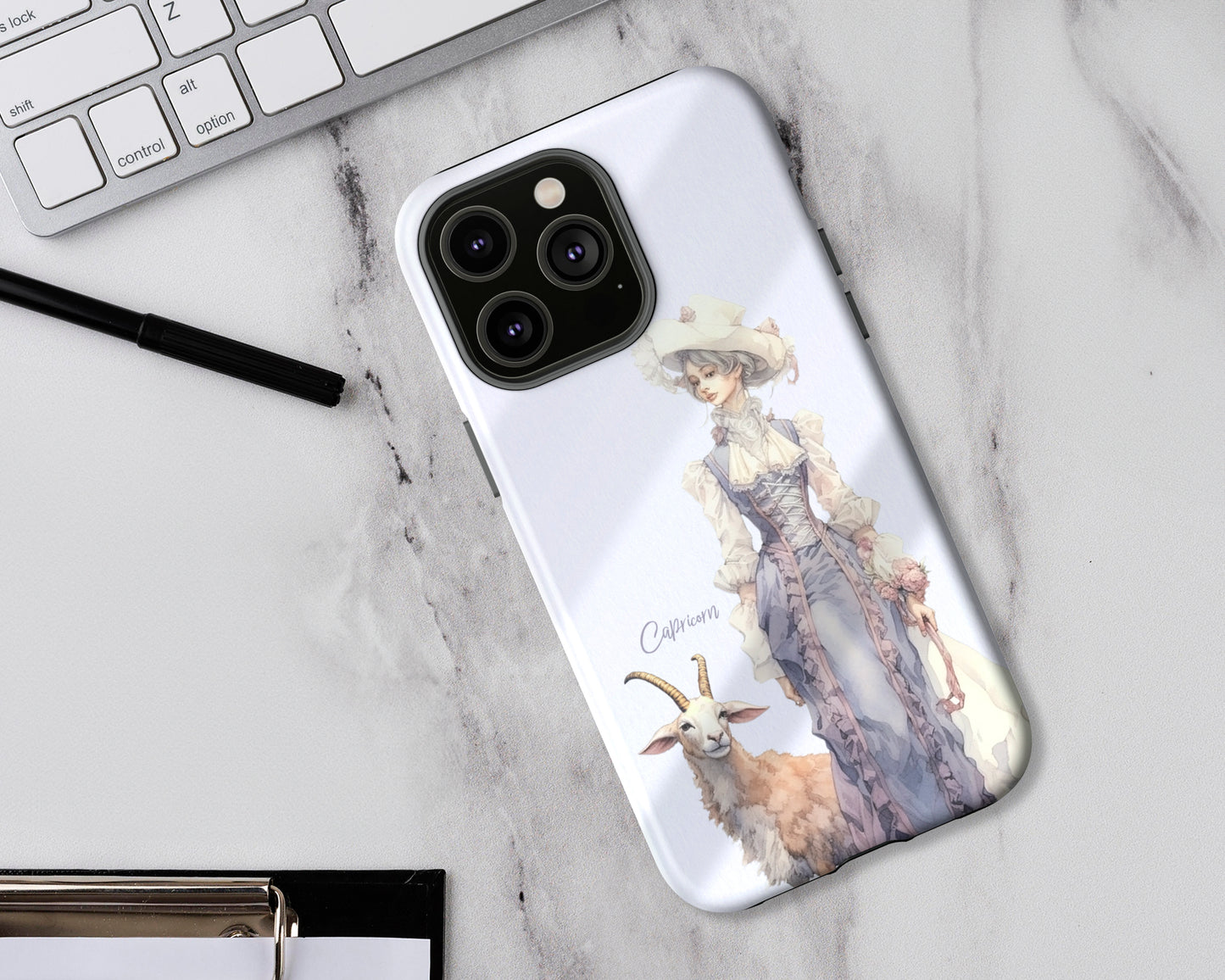 Capricorn Zodiac sign watercolor Goddess iPhone case