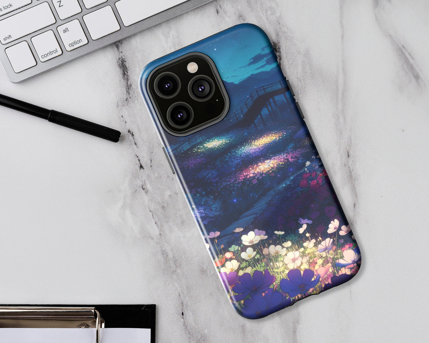 Flower fields in anime style iPhone case