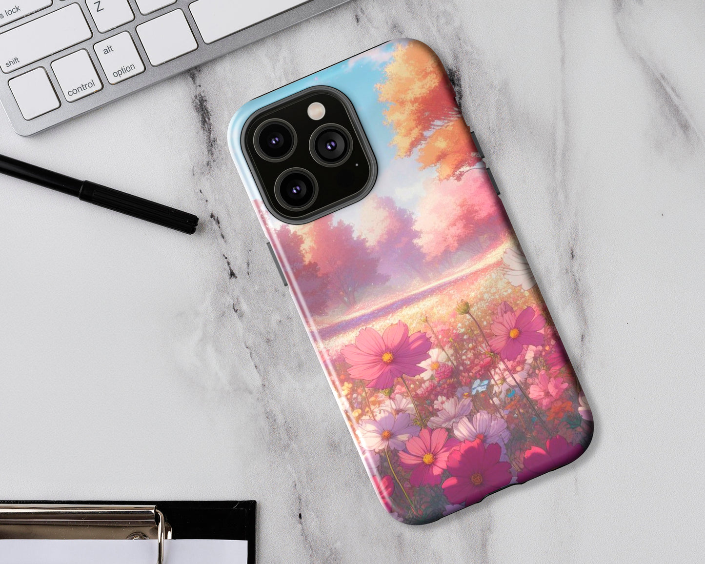 Flower fields in anime style iPhone case