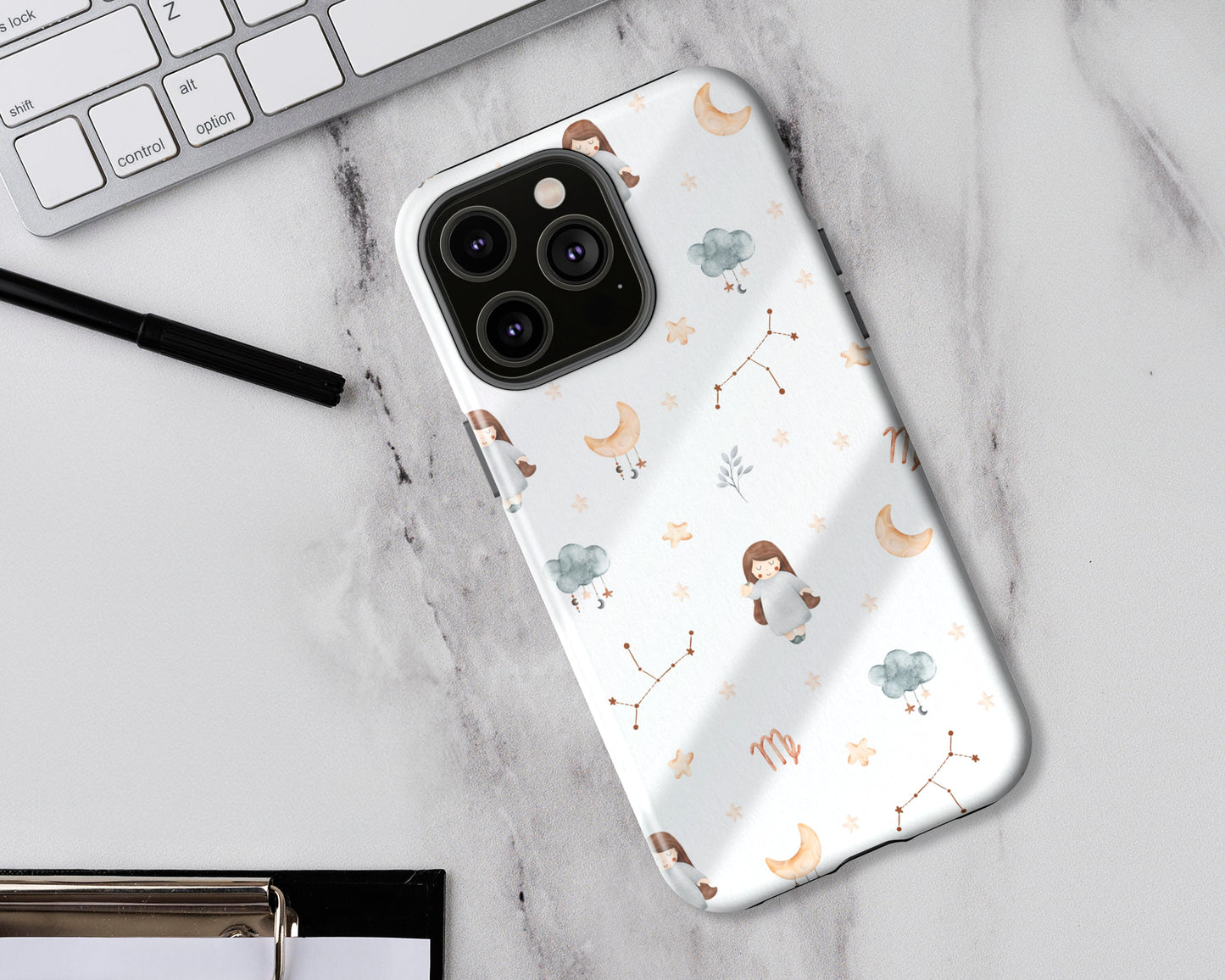 Virgo Zodiac sign watercolor baby pattern iPhone case