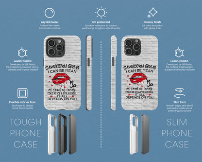 Capricorn Zodiac sign Girls I can be mean black graffiti on white brick wall iPhone case