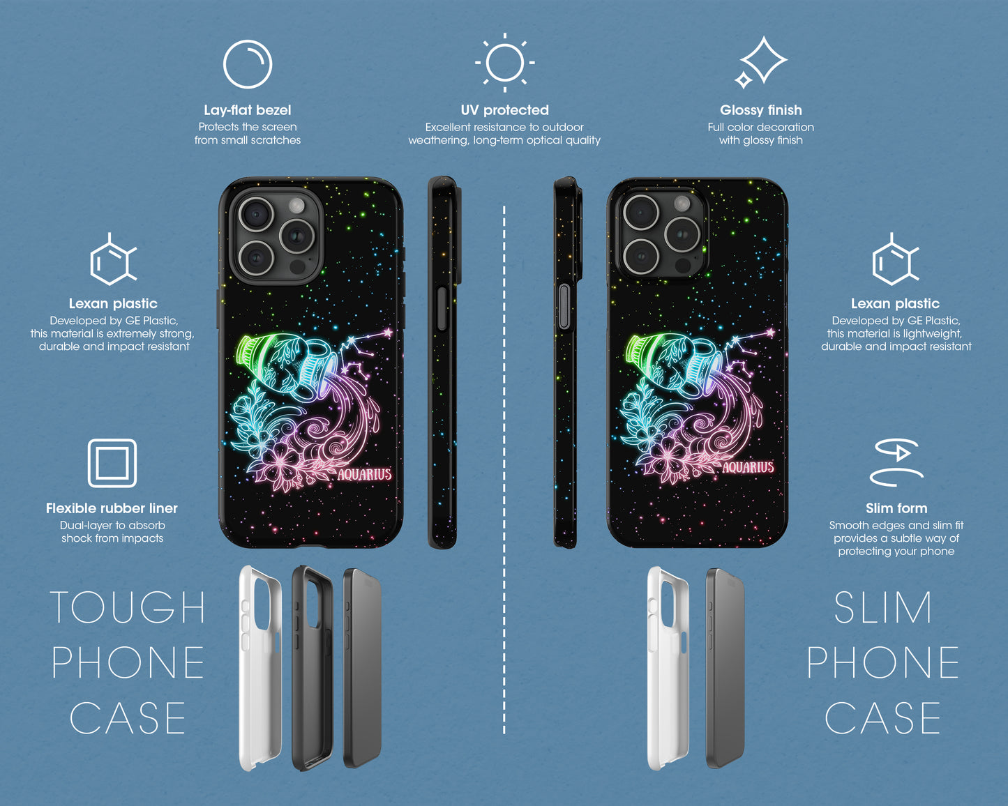 Aquarius Zodiac sign glowing starry sky iPhone case