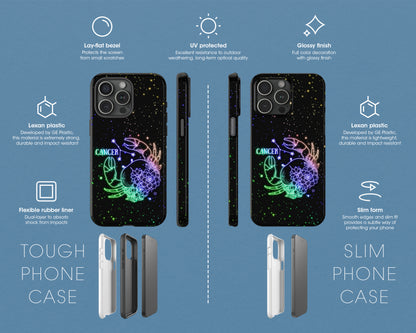 Cancer Zodiac sign glowing starry sky iPhone case