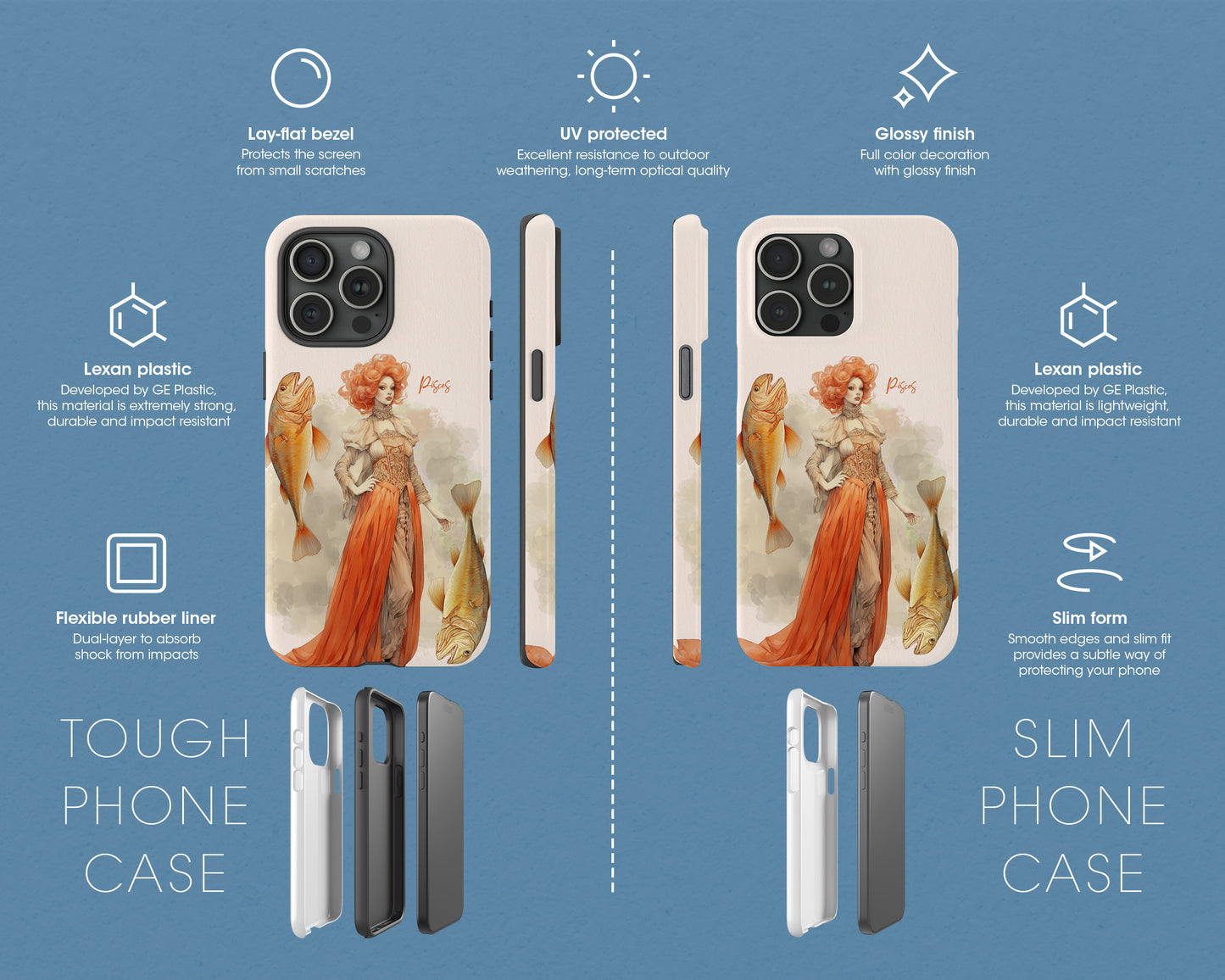 Pisces Zodiac sign watercolor Goddess iPhone case