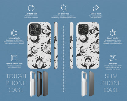 Scorpio Zodiac sign black celestial symbols on white background iPhone case