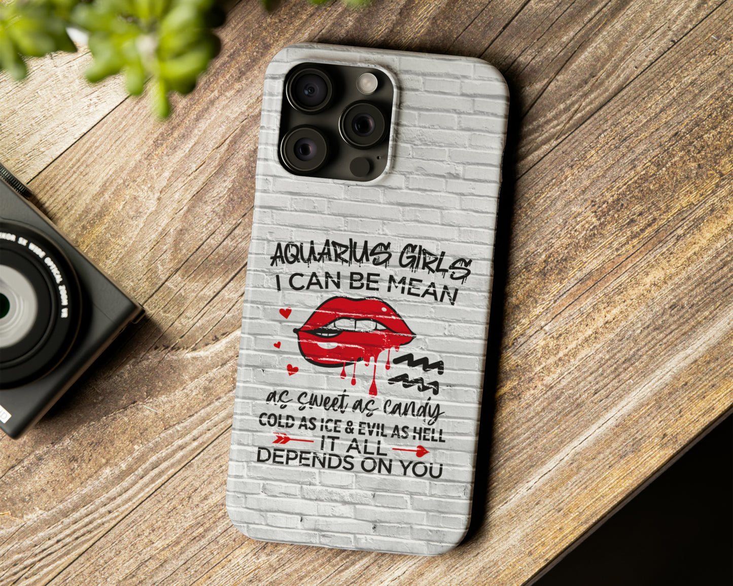 Aquarius Zodiac sign Girls I can be mean black graffiti on white brick wall iPhone case