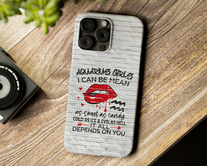 Aquarius Zodiac sign Girls I can be mean black graffiti on white brick wall iPhone case