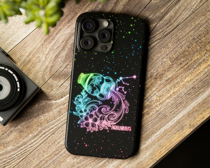 Aquarius Zodiac sign glowing starry sky iPhone case