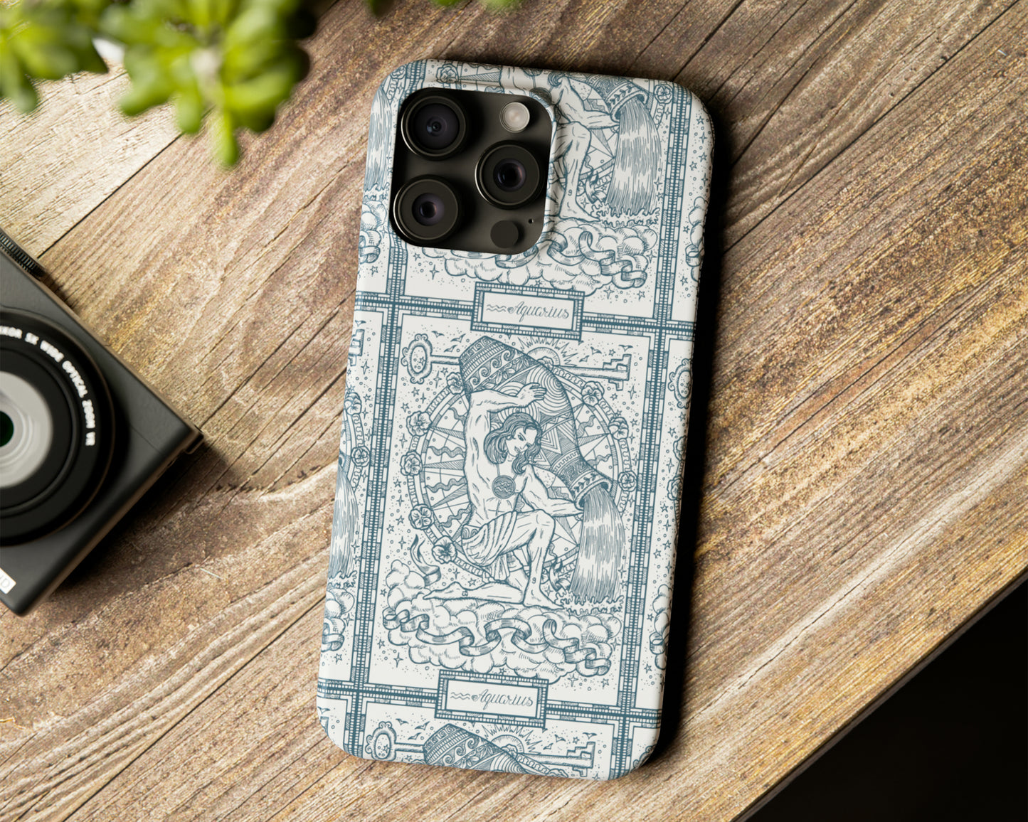 Aquarius Zodiac sign line art card iPhone case