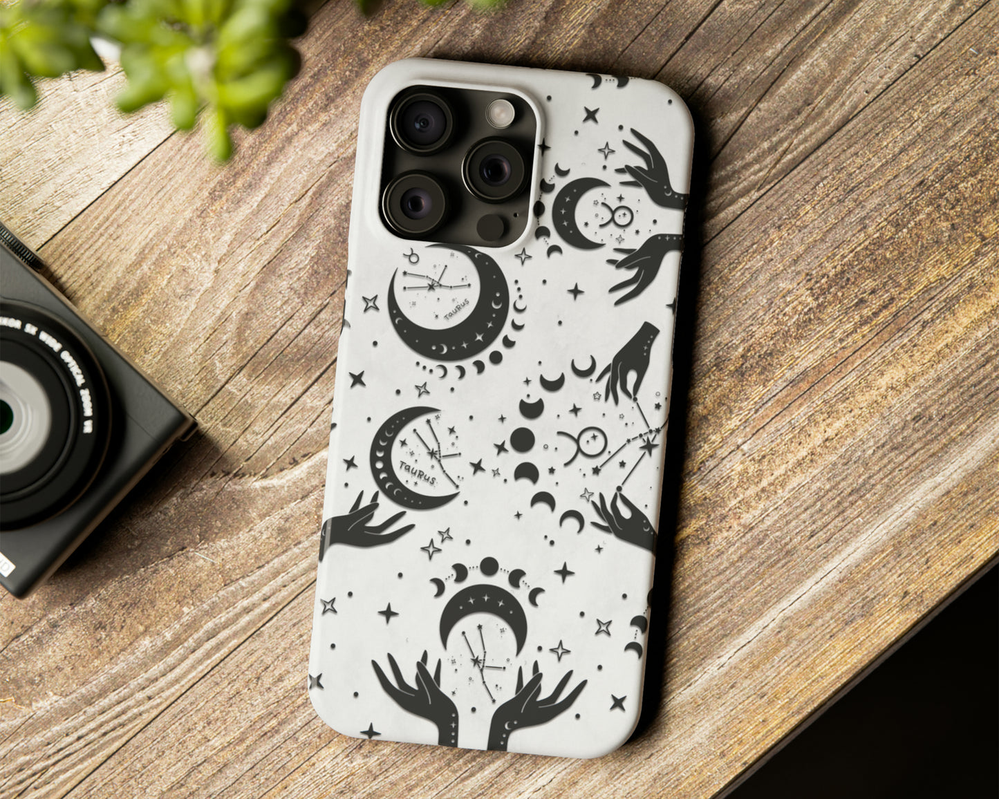 Zodiac sign black celestial symbols on white background iPhone case