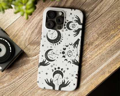 Zodiac sign black celestial symbols on white background iPhone case