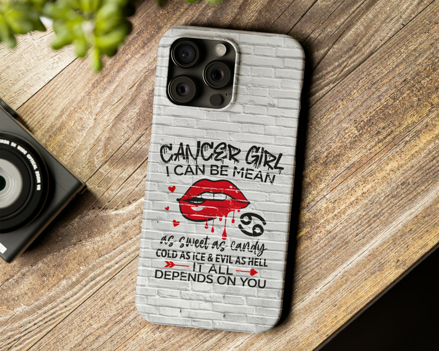 Zodiac sign Girls I can be mean black graffiti on white brick wall iPhone case