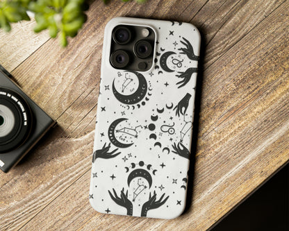 Zodiac sign black celestial symbols on white background iPhone case