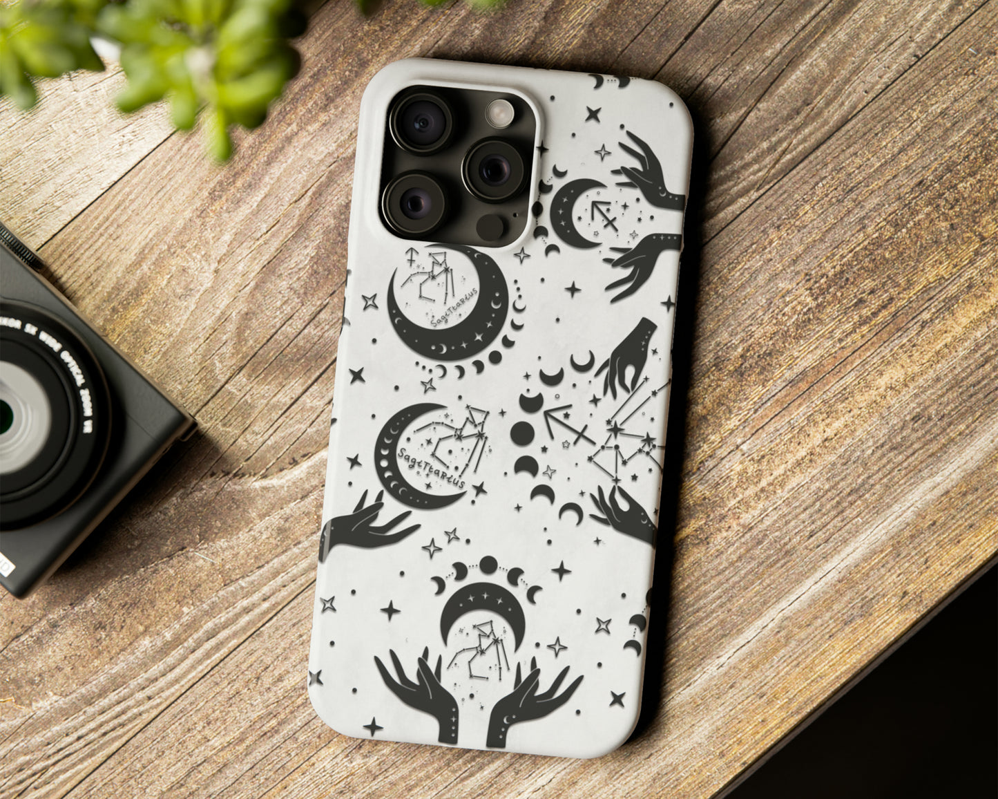 Zodiac sign black celestial symbols on white background iPhone case