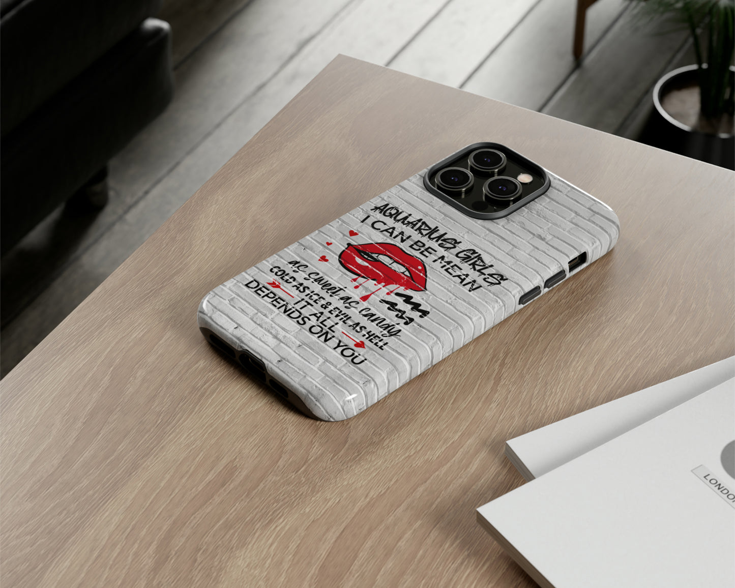 Aquarius Zodiac sign Girls I can be mean black graffiti on white brick wall iPhone case