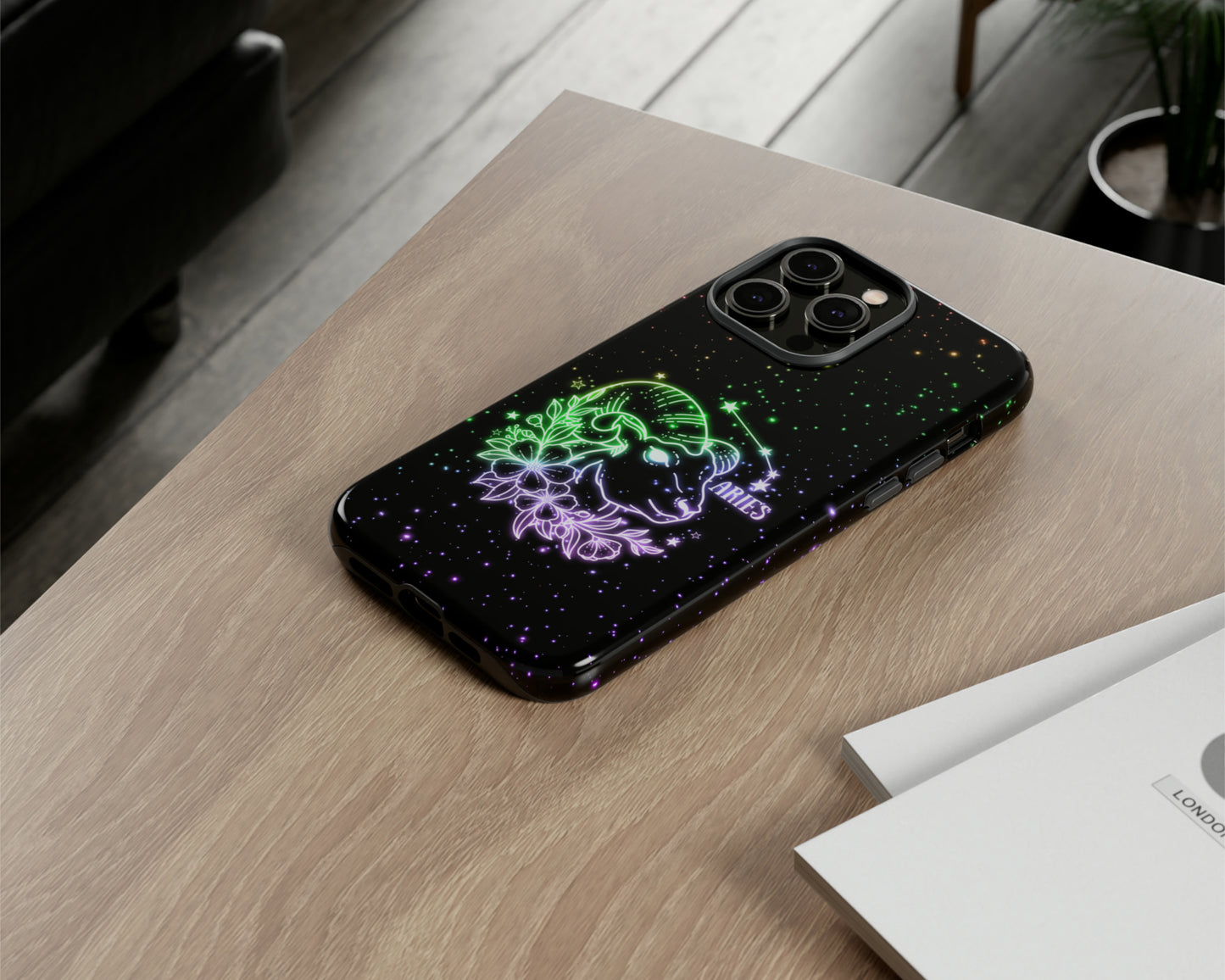 Aries Zodiac sign glowing starry sky iPhone case