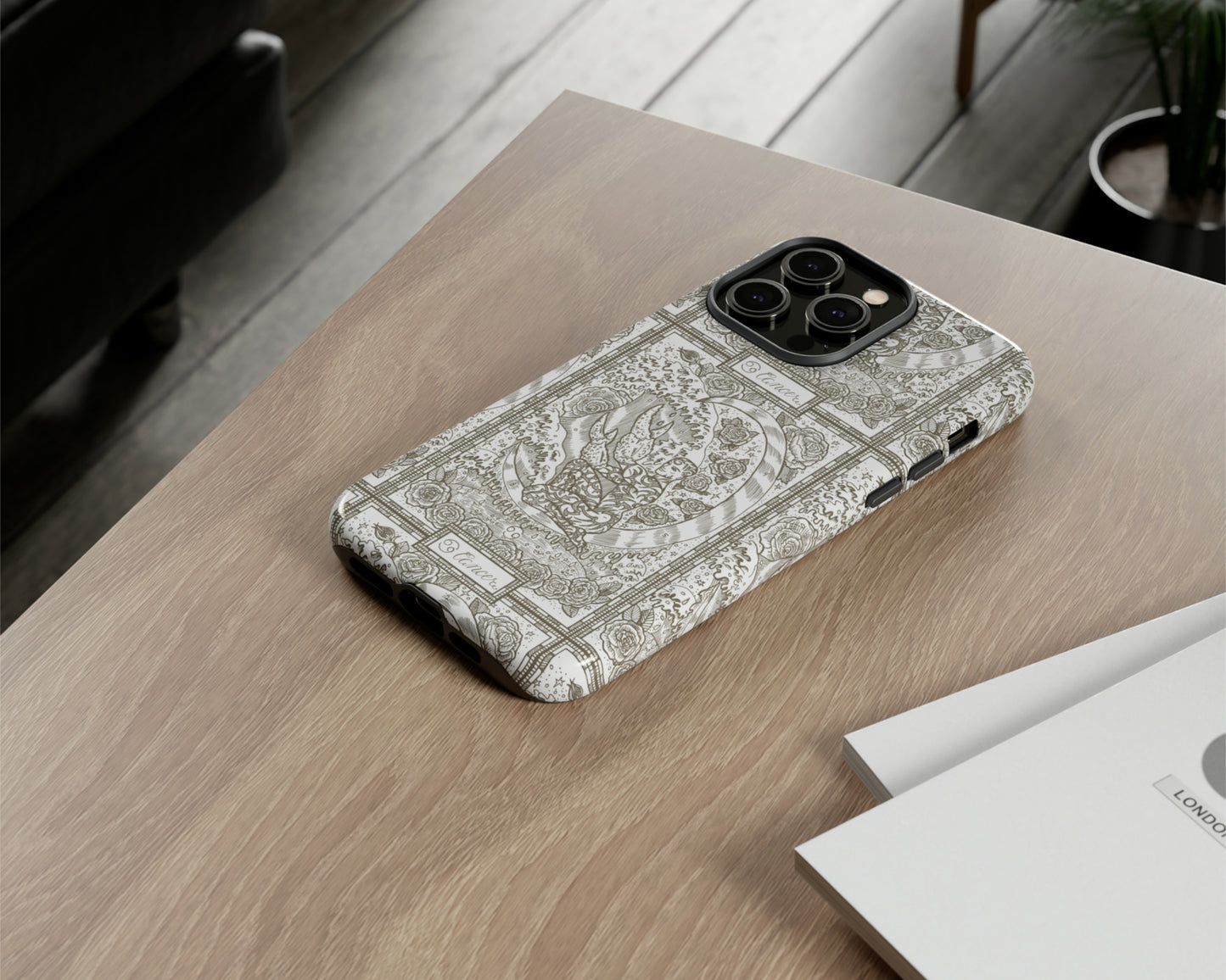 Cancer Zodiac sign line art card iPhone case