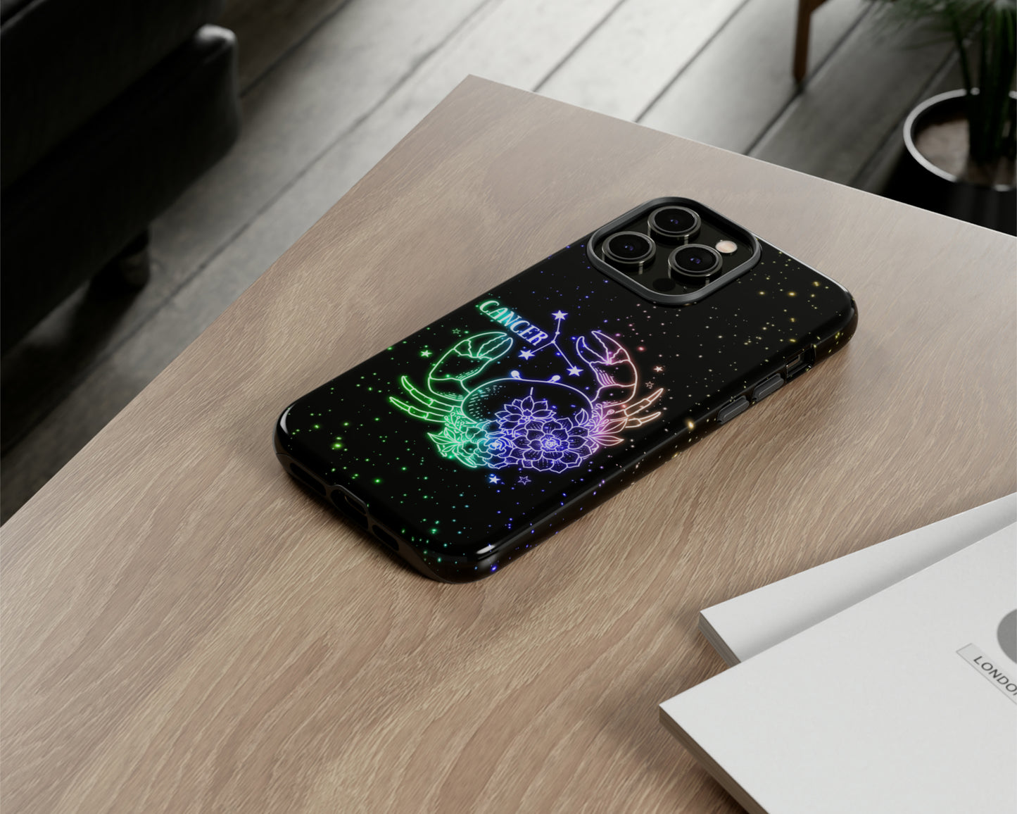 Cancer Zodiac sign glowing starry sky iPhone case