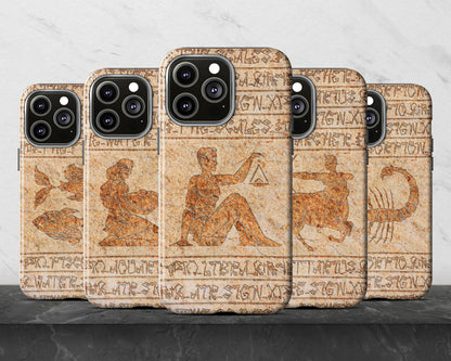 Virgo Zodiac ancient hieroglyphics on stone iPhone case
