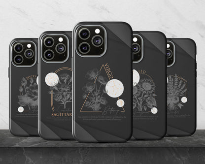 Aquarius Zodiac sign birth flowers on black papers iPhone case