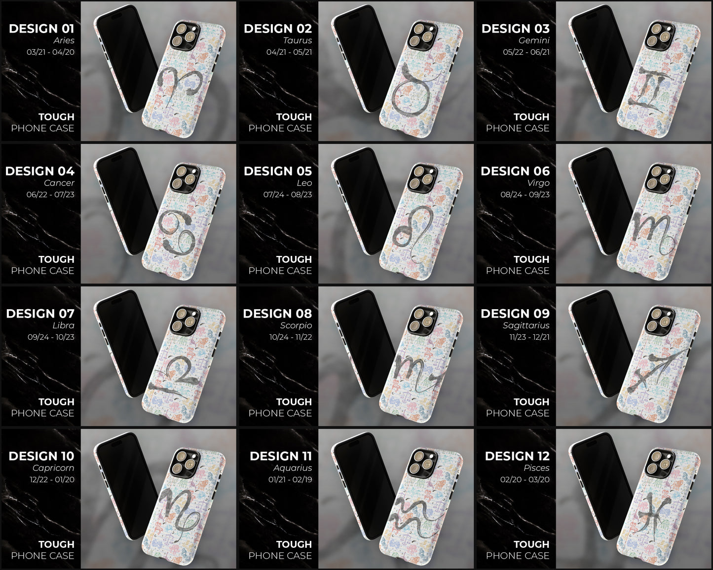 Zodiac sign colorful drawings on notebook iPhone case