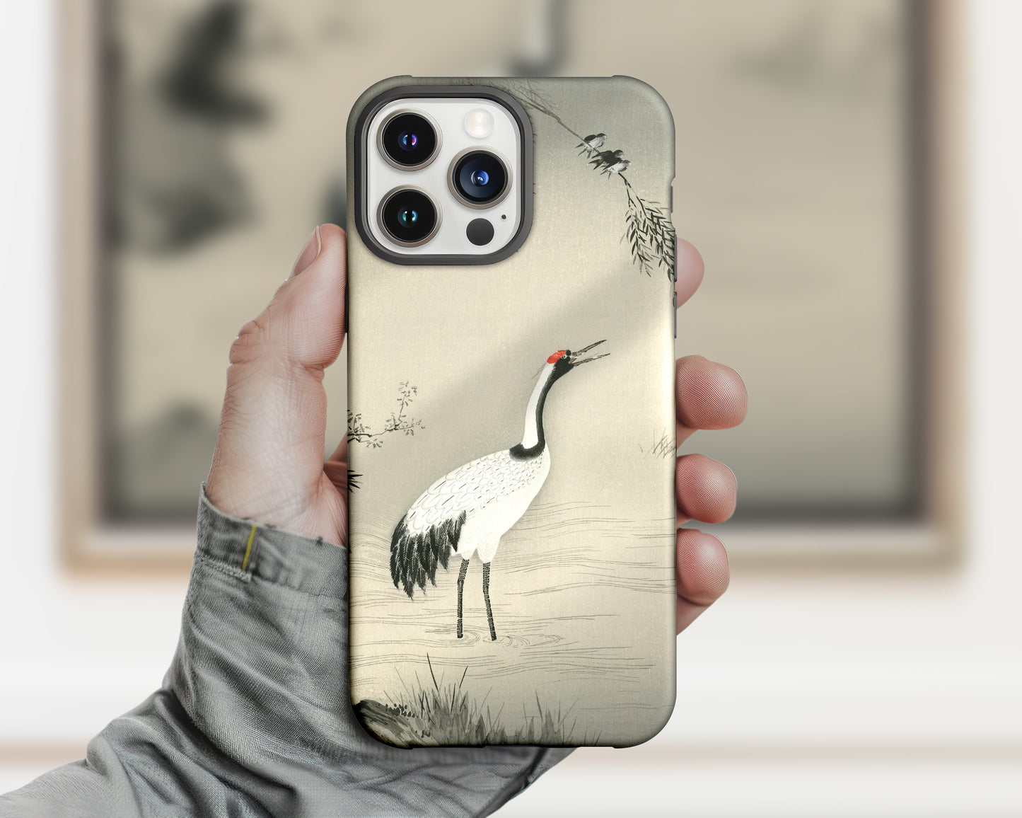 Kano Motonobu - A Traditional Portrait of a Beautiful Japanese Crane iPhone case