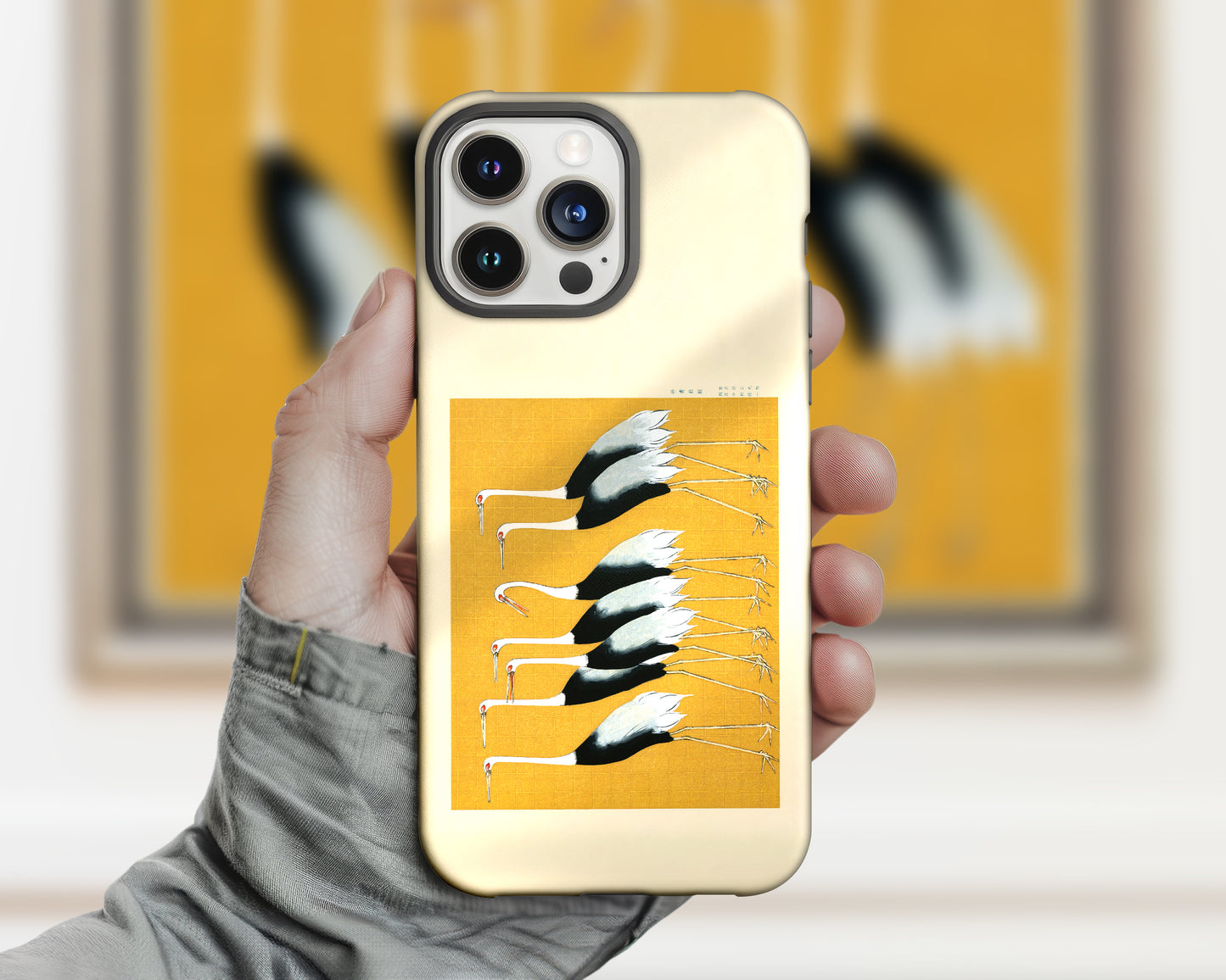 Ogata Korin - A Traditional Portrait of a Flock of Beautiful Japanese Red Crown Crane iPhone case