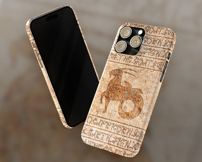 Capricorn Zodiac ancient hieroglyphics on stone iPhone case