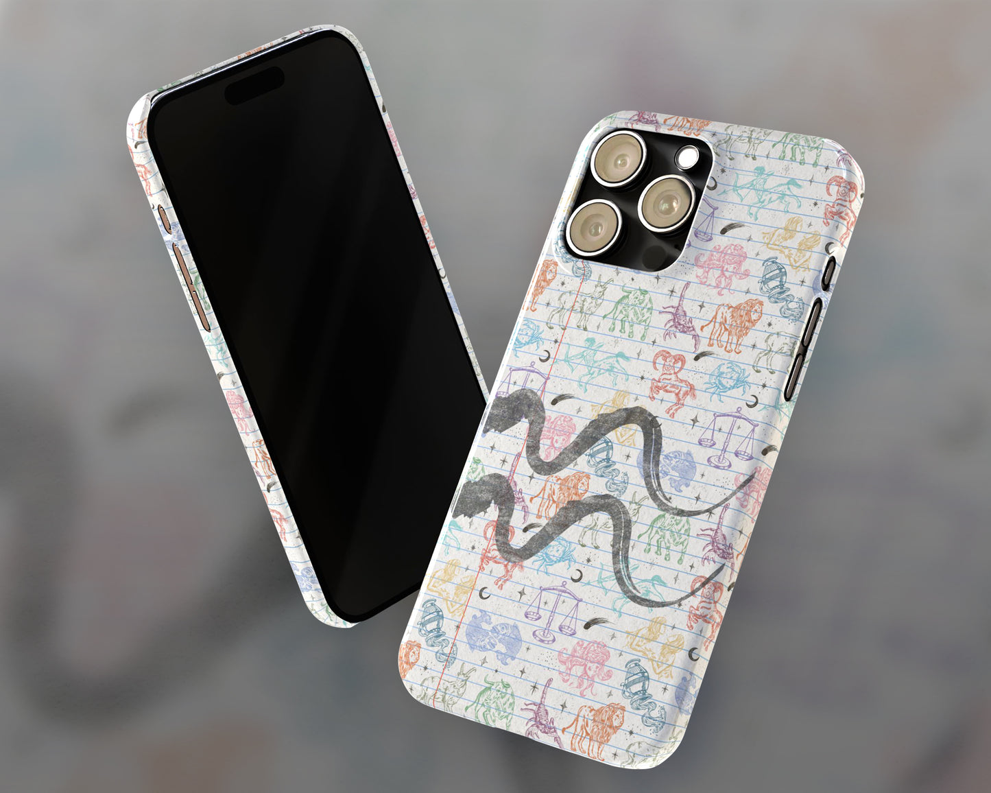 Aquarius Zodiac sign colorful drawings on notebook iPhone case