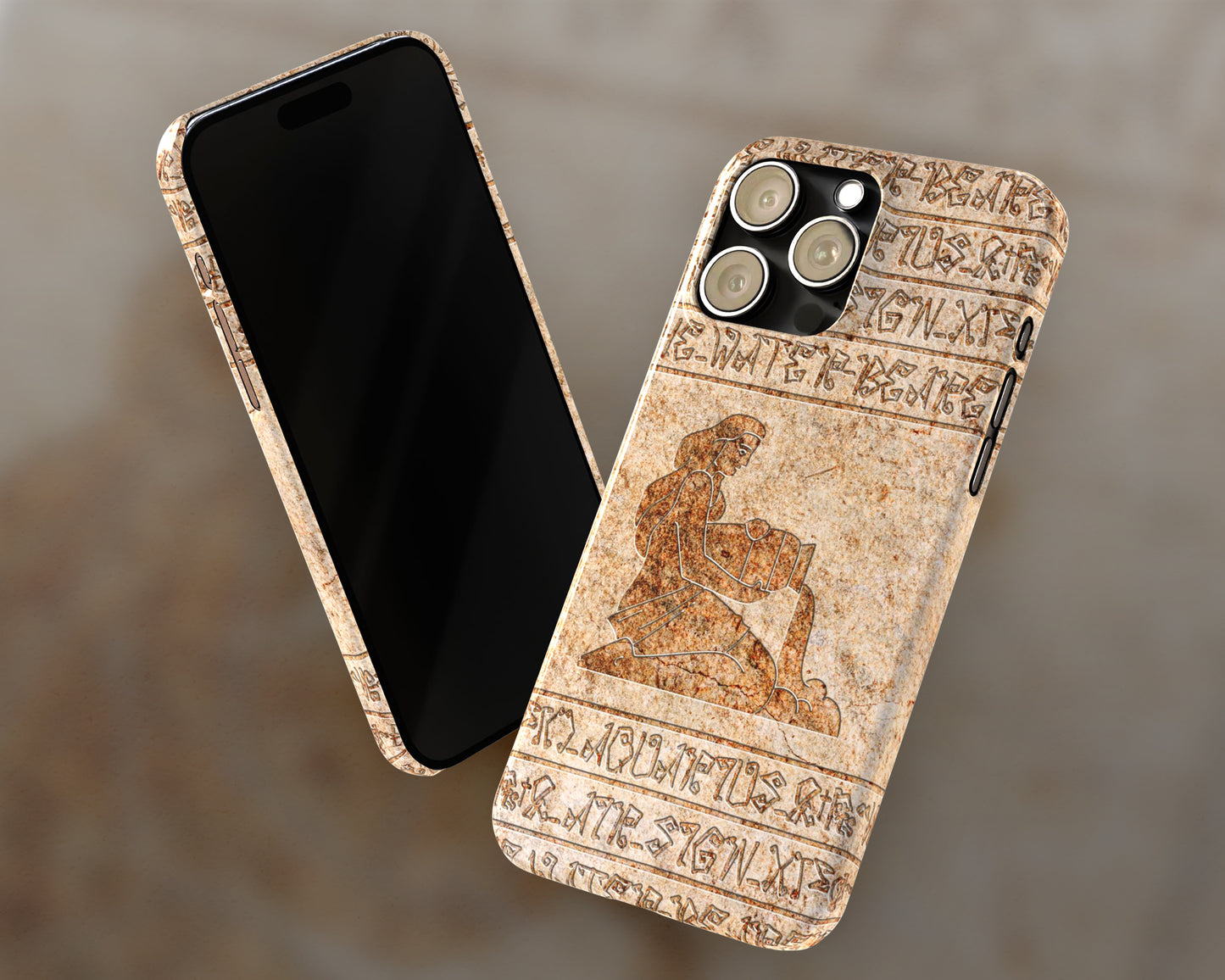 Aquarius Zodiac ancient hieroglyphics on stone iPhone case